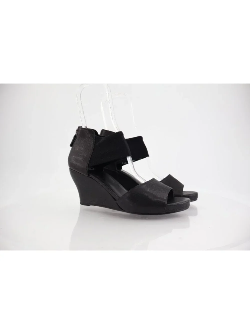 Eileen Fisher Women's Corona Sandal Size 9 Black Leather Mesh Ankle Strap - Picture 2 of 12